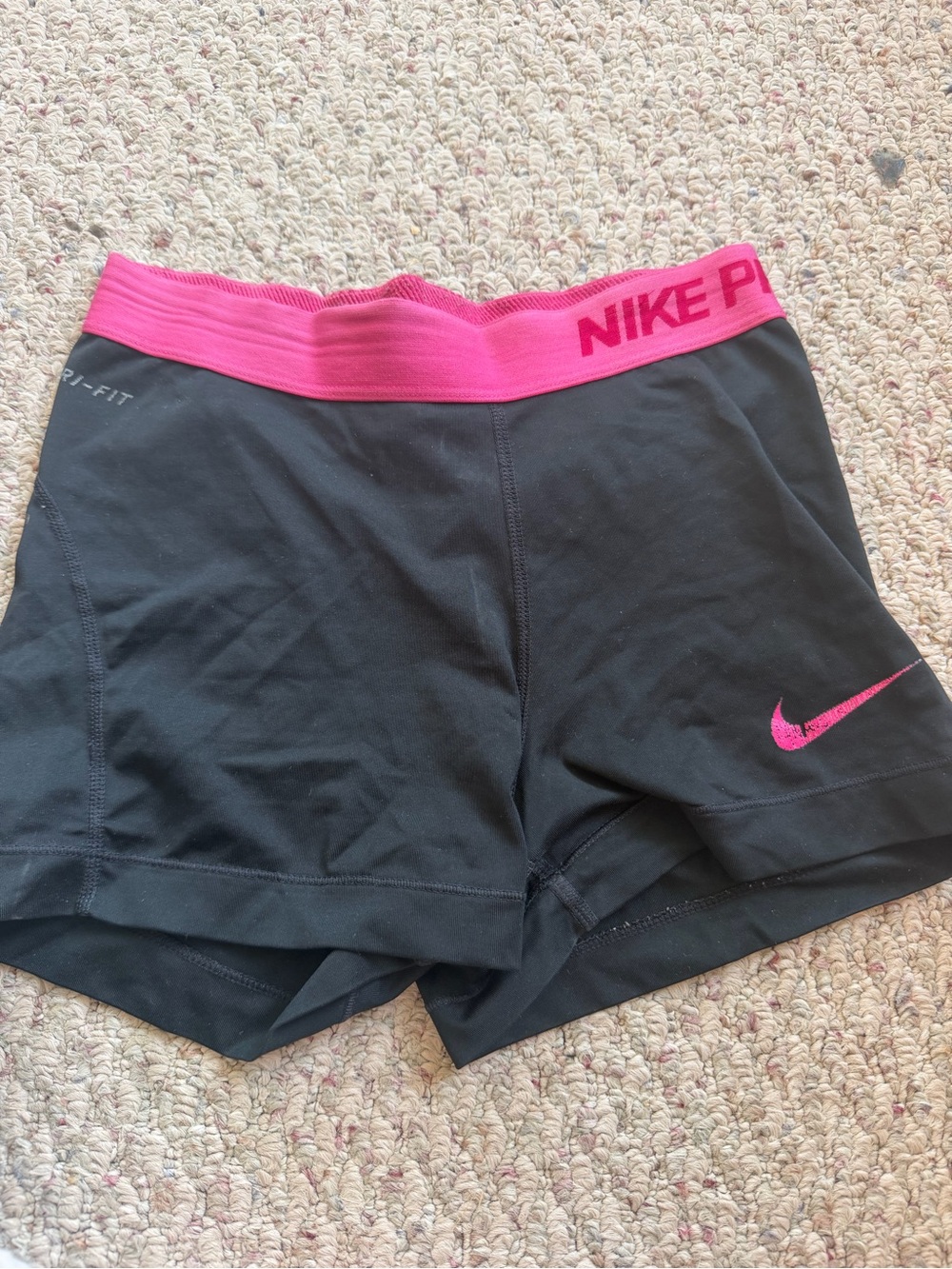 Nike Black Athletic Shorts with Pink Waistband and Swoosh